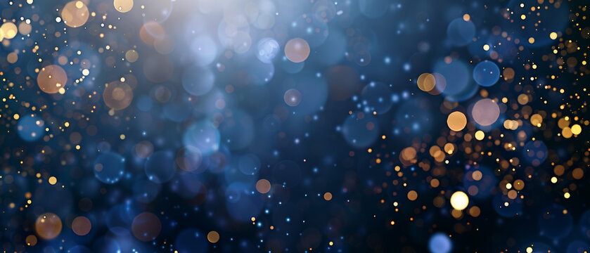 Festive holiday illumination and decoration concept - christmas garland bokeh lights over dark blue background