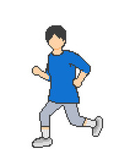 Pixel art running man in blue clothes