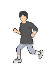 Pixel art running man in black clothes