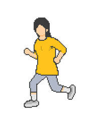 Pixel art running woman in yellow clothes