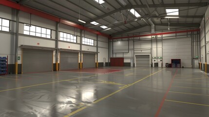 Empty Industrial Warehouse with Large Roll Up Doors