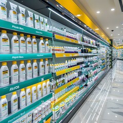 Supermarket Aisle With Variety Of Products On Shelves