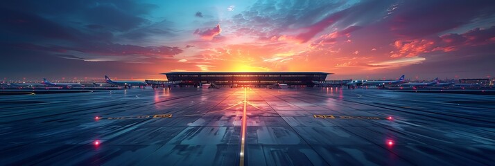 Vector depiction of a futuristic airport with vertical takeoff and landing pads symbolizing innovation in transportation where air travel is revolutionized to be more efficient and accessible