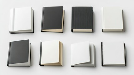 Eight Blank Books with Different Covers and Binding Types