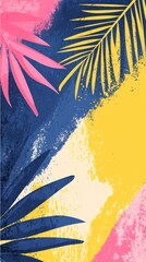 Colorful tropical design with monstera and palm leaves - exotic decor, mobile wallpaper, nature art