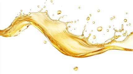 Golden Liquid Splash with Droplets on White Background