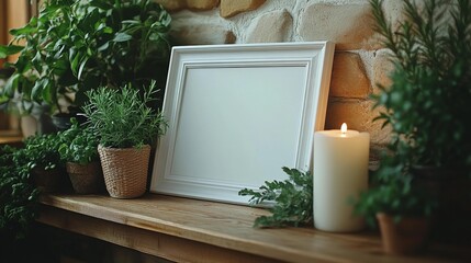 Rustic Interior Decor with Greenery and Candle Generative AI