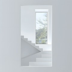 Obraz premium Modern White Staircase with View of Trees Through Window