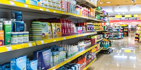 Naklejka premium Grocery Store Aisle with Products on Shelves