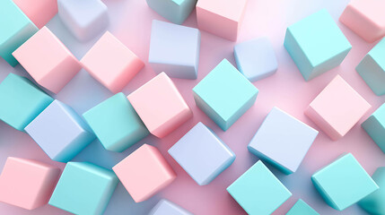 Obraz premium Pastel colored blocks arranged in a random pattern on a pink background.