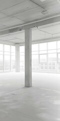 Concrete Column and Large Windows in Modern Building Interior