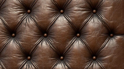 Fototapeta premium Brown leather upholstery with tufted buttons.