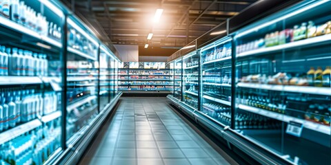 Obraz premium Empty Supermarket Aisle with Shelves Full of Products