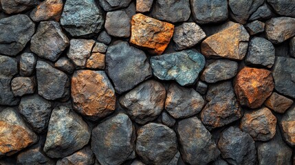 Fototapeta premium Close-up of textured stone wall with varied colors - generative ai