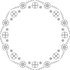 Cute childish black outline floral frame border. Isolated copy space embroidery template or coloring page.