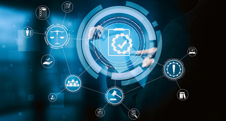 Compliance rule law and regulation graphic interface for business quality policy planning to meet...