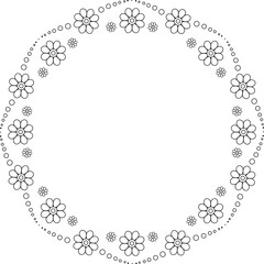 Minimalist childish linear flowers border. Isolated copy space embroidery template or coloring page.