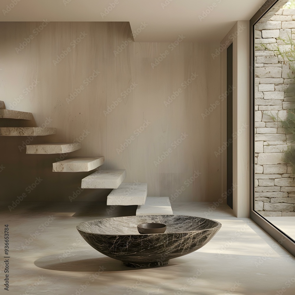 Wall mural Modern Interior Design with Stone Stairs and a Unique Bowl