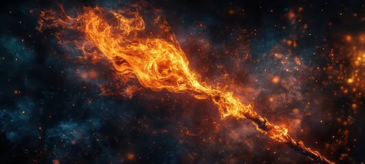 A sorcerer staff engulfed in flames