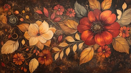 Rustic Nordic folk art with rosemaling elements