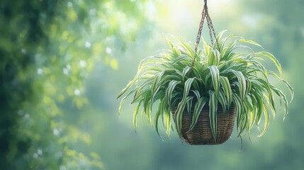 Hanging Basket of Lush Green Plant in Sunlight Generative AI