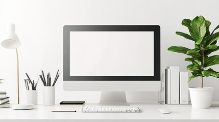 Fototapeta premium Clean and modern workstation with monitor setup