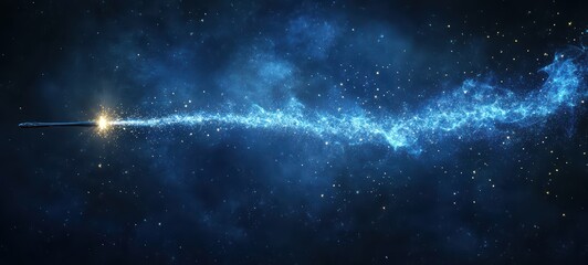 Obraz premium Wand emitting sparkles and light, with a trail of magical dust creating an intricate pattern in the night sky