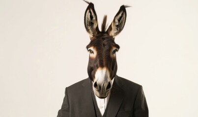 A donkey wearing a suit and tie with the head of an animal. AI.