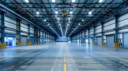 Obraz premium Empty Industrial Warehouse Interior with Loading Docks