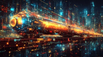 Fototapeta premium Vector infographic of hyperloop system symbolizing innovation transportation where each pod travels incredible speeds visualizing the future of highspeed travel and its impact on global connectivity