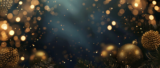 Festive holiday illumination and decoration concept - christmas garland bokeh lights over dark blue background