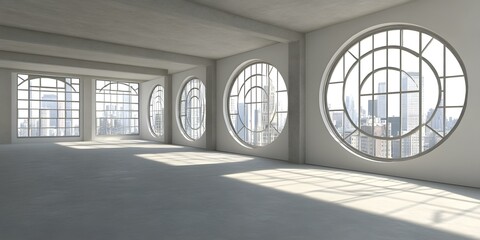 Modern Office Interior Design with Large Windows Showing Cityscape