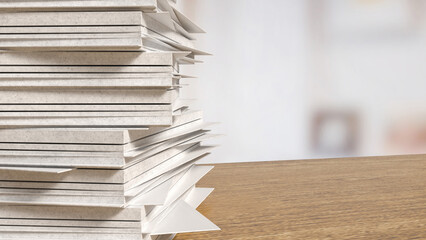 The paper on wood table for Background or Business concept 3d rendering.