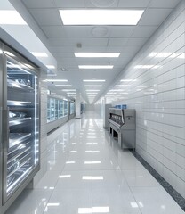 Obraz premium White Tiled Hallway In A Modern Facility