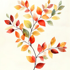 Watercolor clipart illustration of a couple of branches with colorful autumn style leaves, autumn illustration