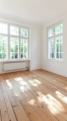 Fototapeta premium Empty Room With White Walls and Wooden Floor