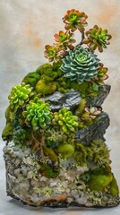 Obraz premium Succulents and Moss Miniature Garden