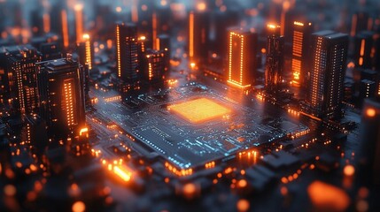 Obraz premium Futuristic circuit board metropolis - generative ai