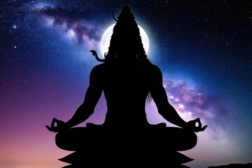 Shiva Meditation Cosmic Silhouette Against Starry Night Sky