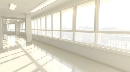 Obraz premium Modern Office Interior with Large Windows and City View