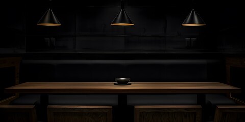 Minimalist Empty Table in a Dark Restaurant