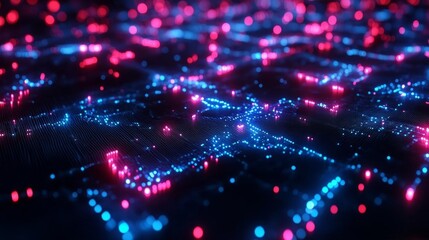 Obraz premium Futuristic digital network with neon lights - generative ai