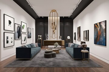 Elegant Modern Interior Design 3D Visualization in Contemporary Art Gallery