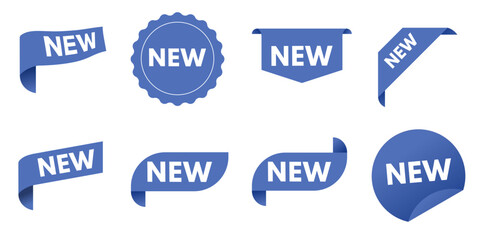 New - set of blue isolated stickers, - vector illustration