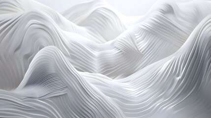 Minimalistic abstract white layered wave pattern background with smooth curves and soft shadows,...