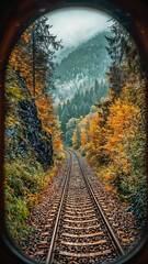 Through the Window: Autumn Journey to the Mountains. Generative AI