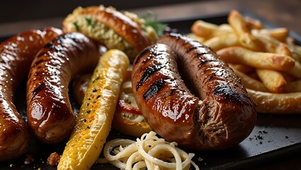 Grilled Sausage with Fries and Pretzel Bites