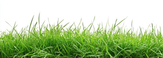 Lush Green Grass Blades Against a White Background