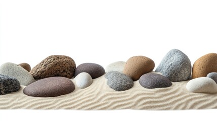 Smooth Stones Resting on White Sand