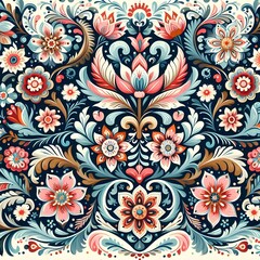 Norwegian Scandinavian rosemaling traditional handpainted folk art in bright floral patterns